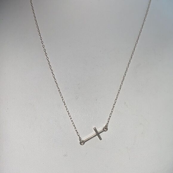 Sterling Silver Sideways Cross Necklace - Picture 1 of 12